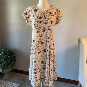 VINTAGE CHAUS PETITE FLORAL prairie boho DRESS relaxed attached belt back 12P